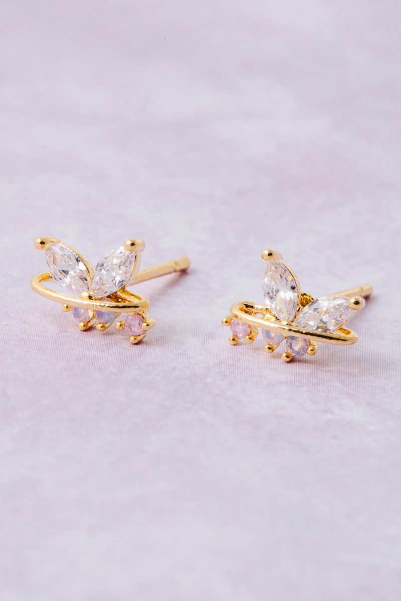 Cz Studded Butterfly Halo Stud Earrings