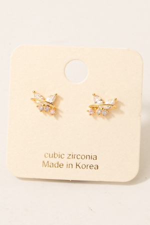 Cz Studded Butterfly Halo Stud Earrings