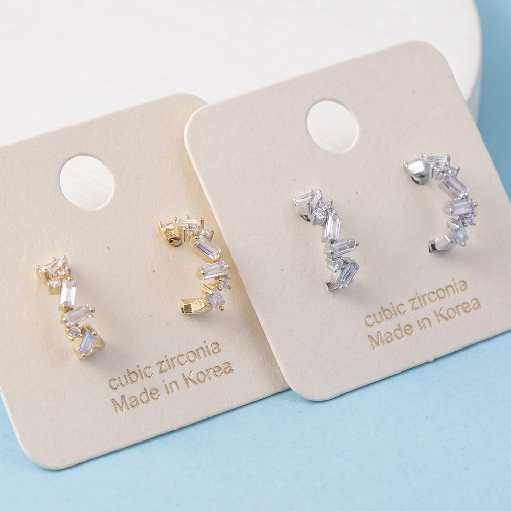 Scattered Baguette Cz Open Hoop Earrings