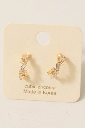 Gold Dipped Mixed Cz Studs Mini Hoop Earrings