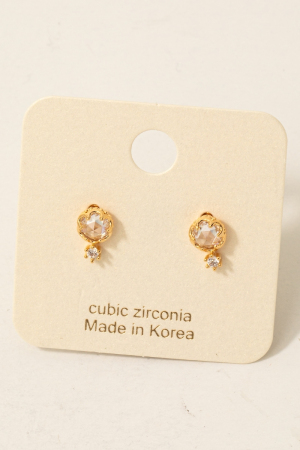 Double Cz Charm Stud Earrings