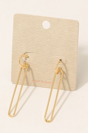 Long Metallic Thin Oval Dangle Charm Hoop Earrings