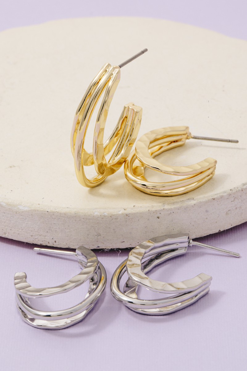 Layered Metallic Textured Oval Hoop Earrings