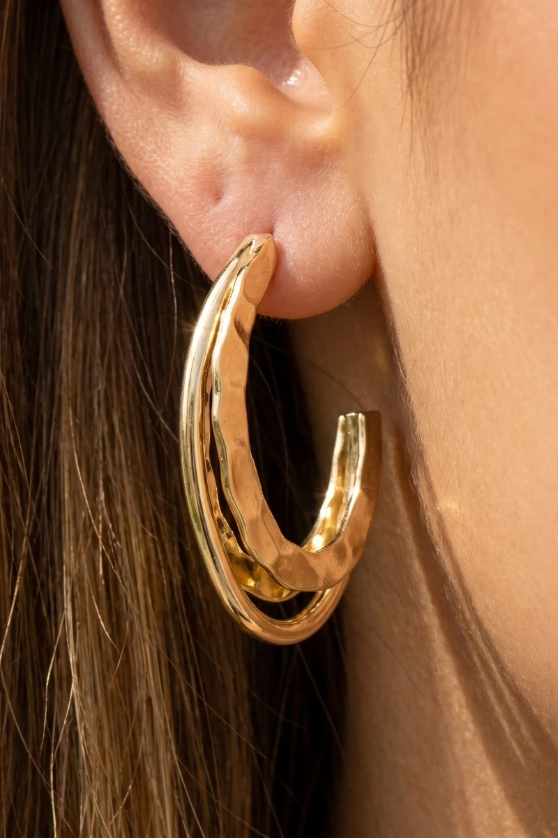 Layered Metallic Textured Oval Hoop Earrings