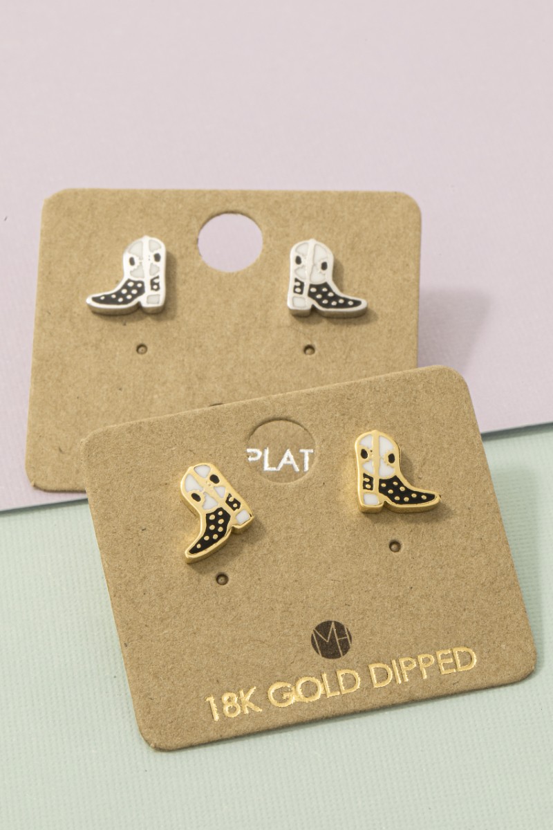 Gold Dipped Epoxy Cowboy Boots Stud Earrings