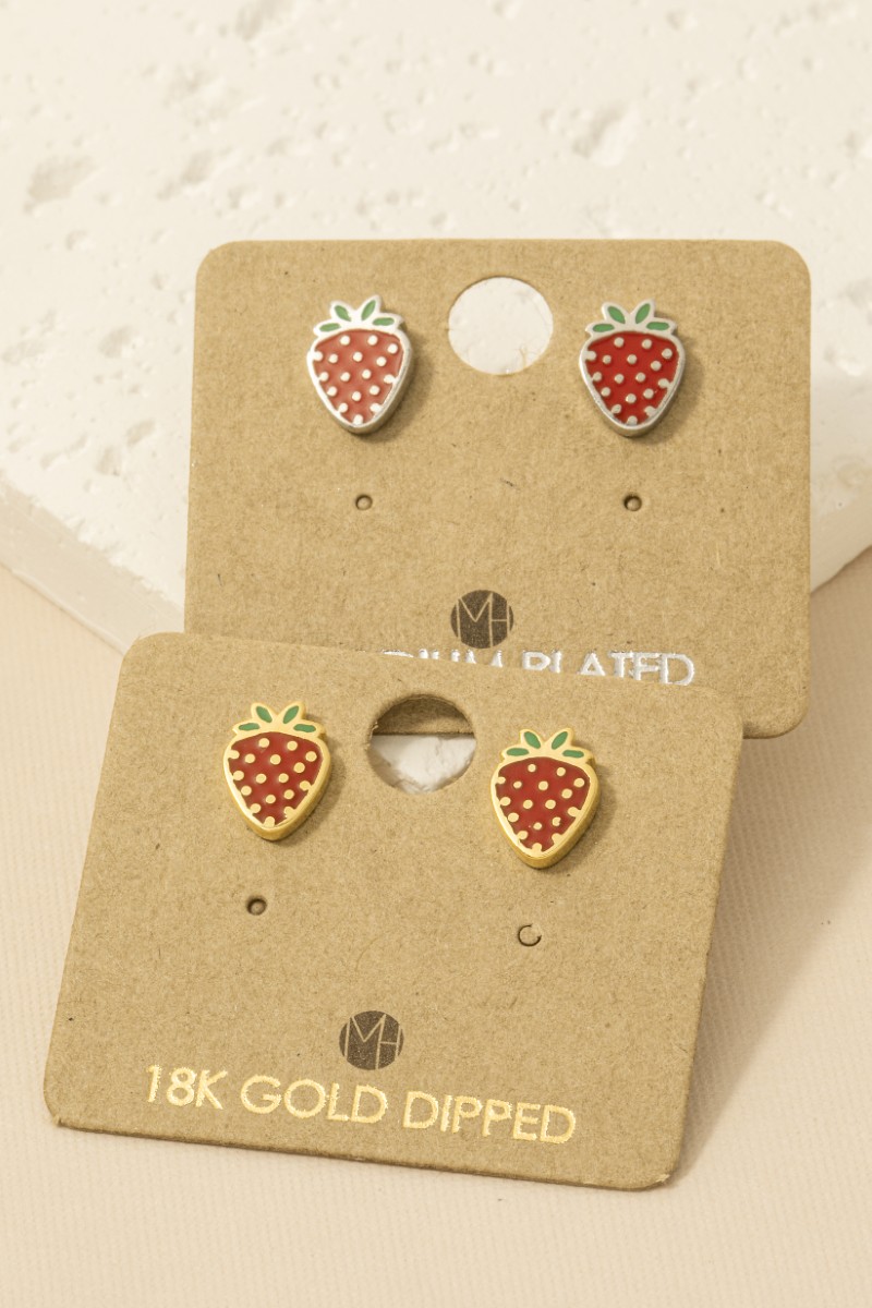 Gold Dipped Epoxy Strawberry Stud Earrings