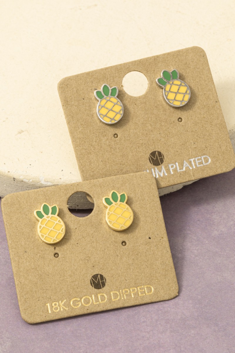 Gold Dipped Epoxy Pineapple Fruit Stud Earrings