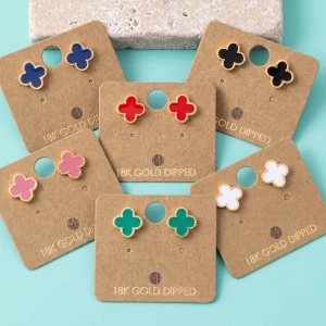 18K Gold Dipped Enamel Clover Stud Earrings