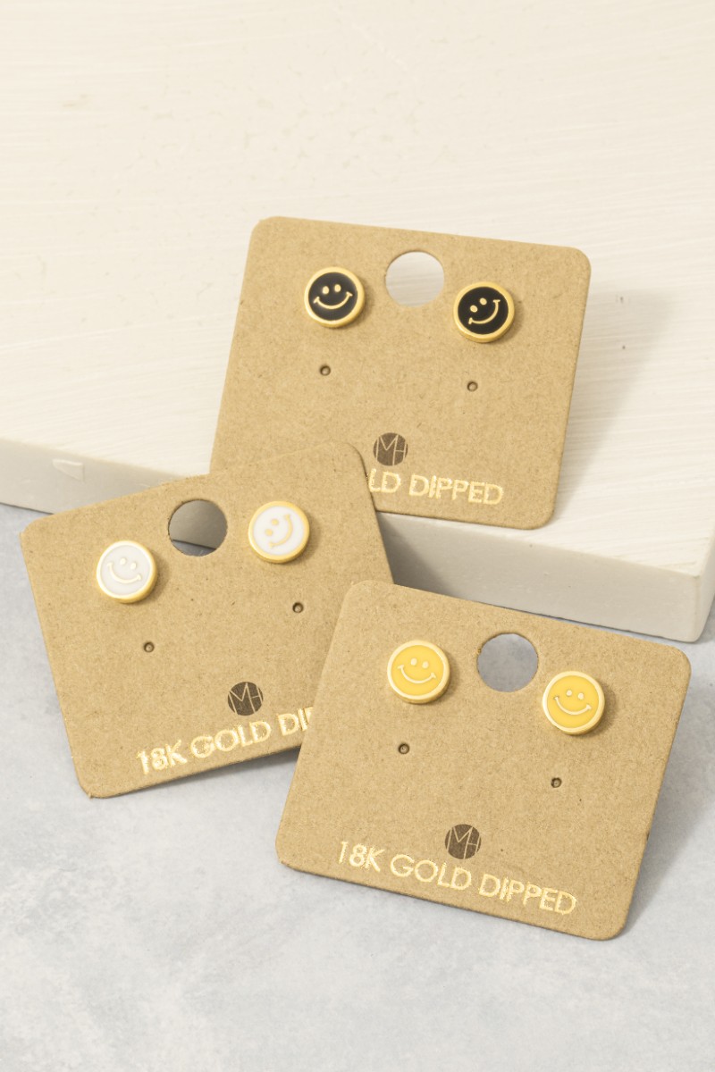 Gold Dipped Epoxy Smiley Face Stud Earrings