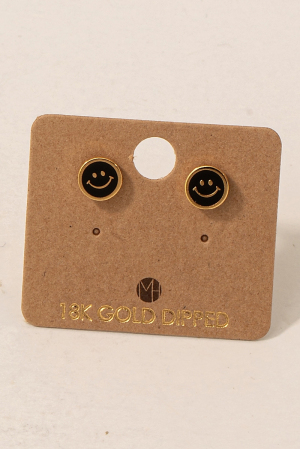 Gold Dipped Epoxy Smiley Face Stud Earrings
