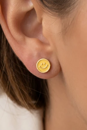 Gold Dipped Epoxy Smiley Face Stud Earrings