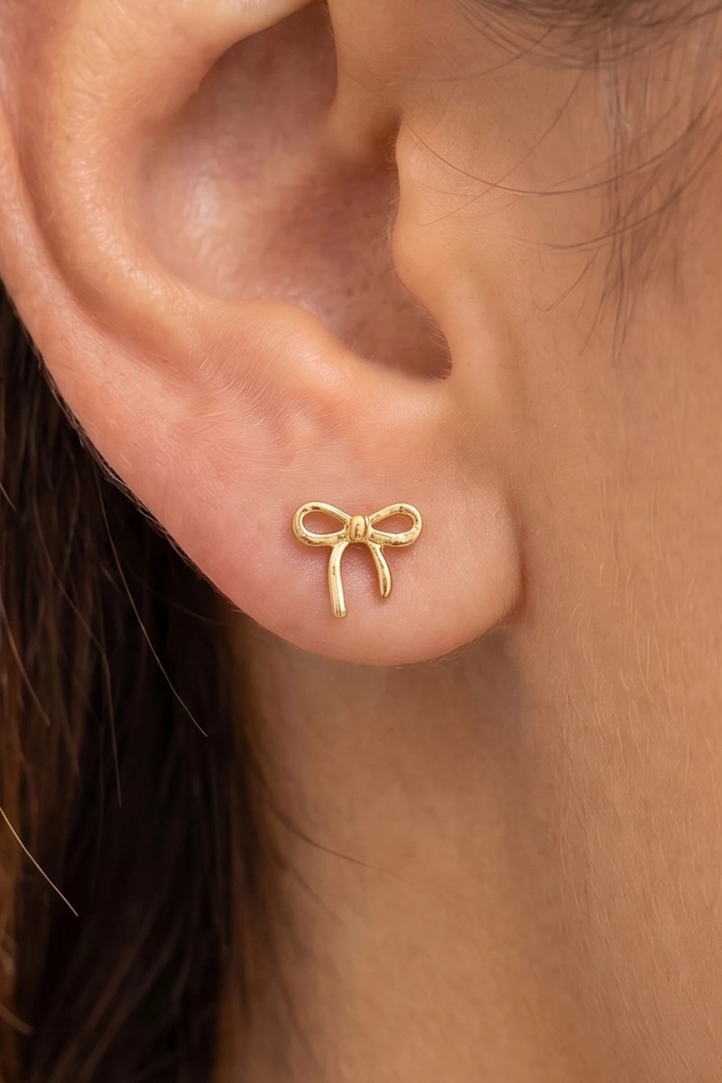 18K Gold Dipped Polished Bow Stud Earrings
