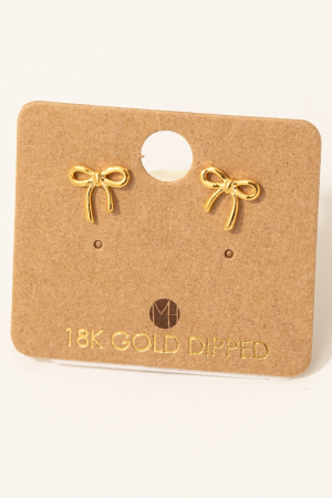 Gold Dipped Mini Ribbon Bow Stud Earrings