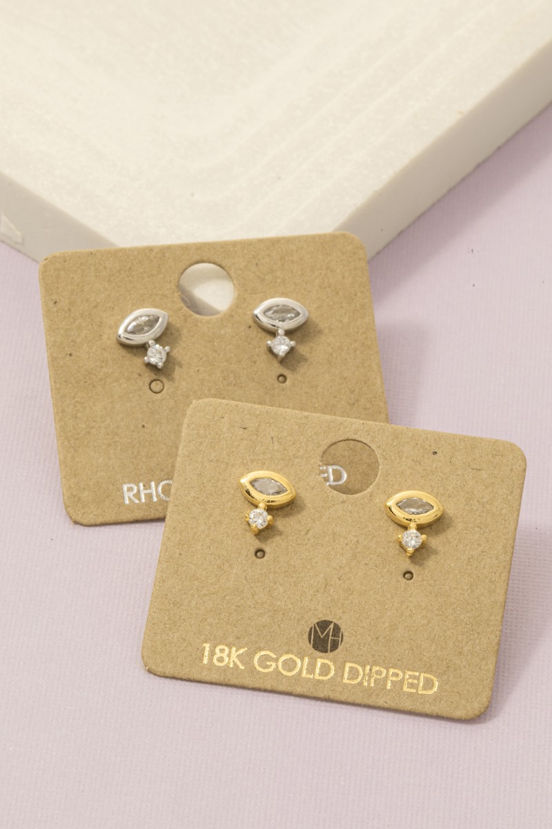 Gold Dipped Double Cz Stud Earrings