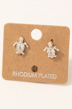 Gold Dipped Cz Turtle Stud Earrings