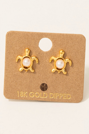 Gold Dipped Pearl Turtle Stud Earrings