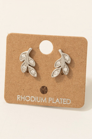 Gold Dipped Cz Leaves Stud Earrings