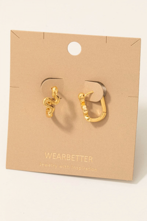 Gold Dipped Swirly Snake Hinge Hoop Earrings
