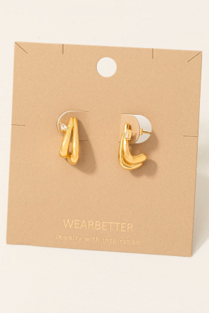 Gold Dipped Layered J Hoop Earrings