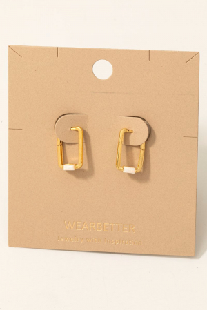 Gold Dipped Mini Opal Stud Rectangle Hoop Earrings