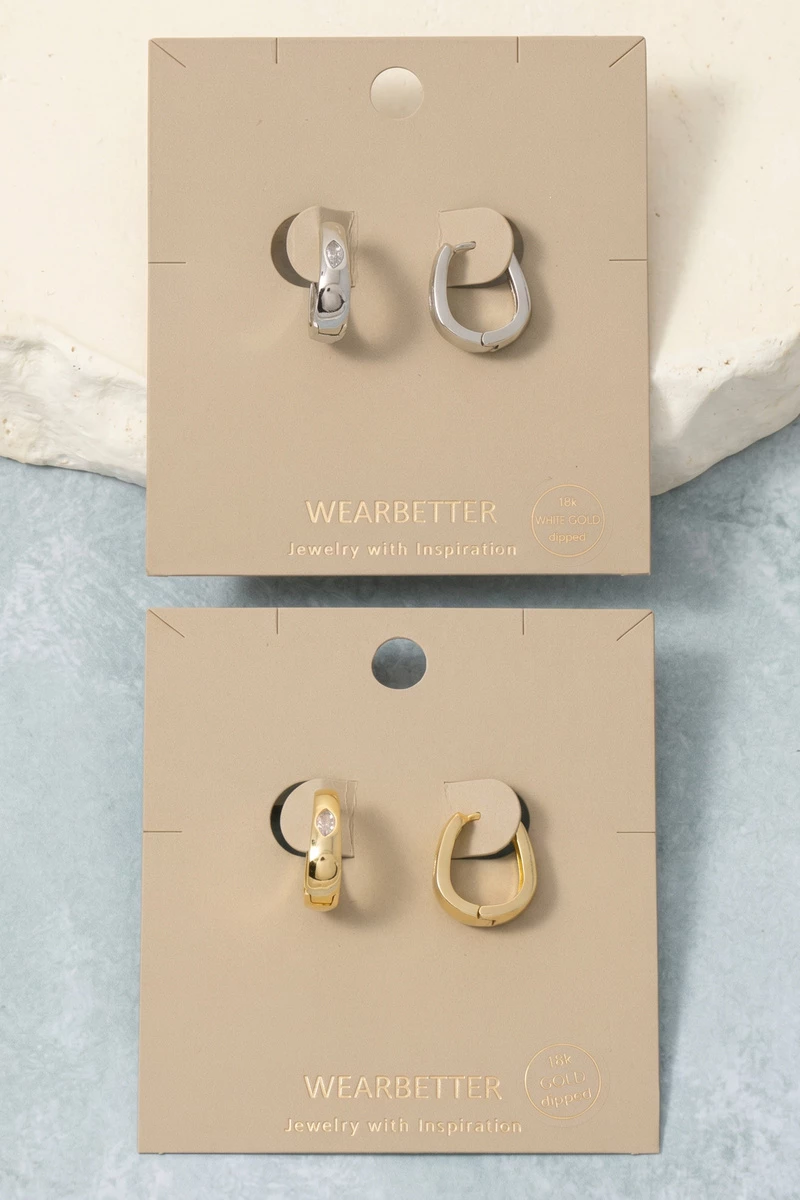18K Gold Dipped Cz Chunky Huggie Hoop Earrings