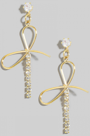 Dainty Glass Studs Ribbon Bow Dangle Earrings