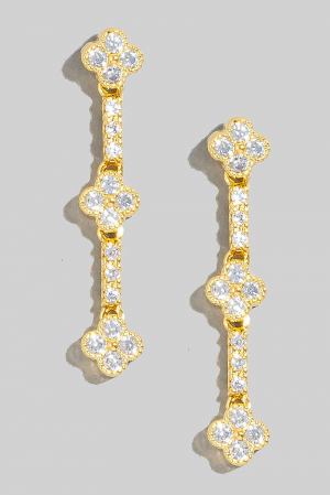 Cubic Zirconia Pave Clover Chain Dangle Earrings