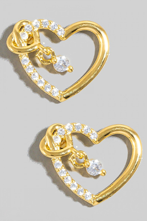 Cz Studded Heart Stud And Charm Earrings