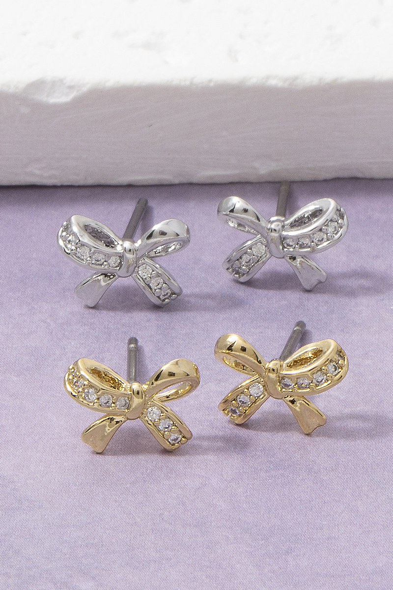 Dainty Cz Pave Bow Knot Stud Earrings