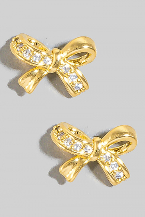 Mini Cz Pave Ribbon Bow Stud Earrings