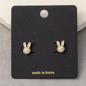 Pave Cz Bunny Rabbit Stud Earrings
