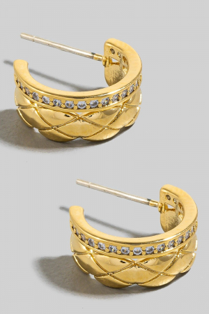Cz Pave Row Textured Layered Hoop Earrings