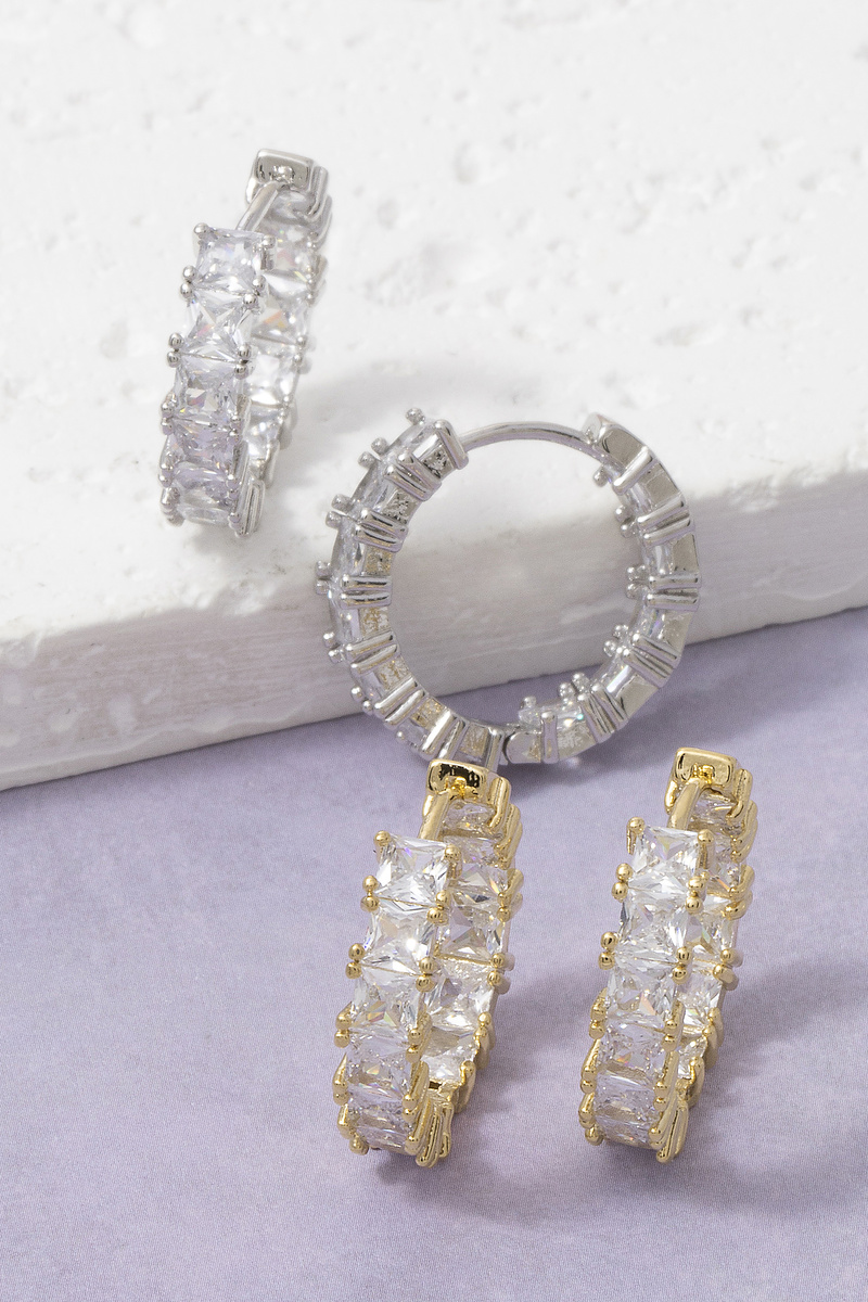 Square Baguette Cz Huggie Hoop Earrings
