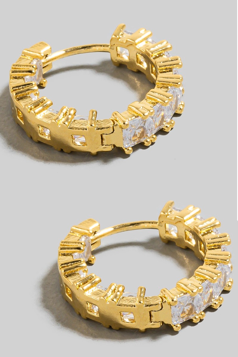 Square Cz Studded Hoop Earrings