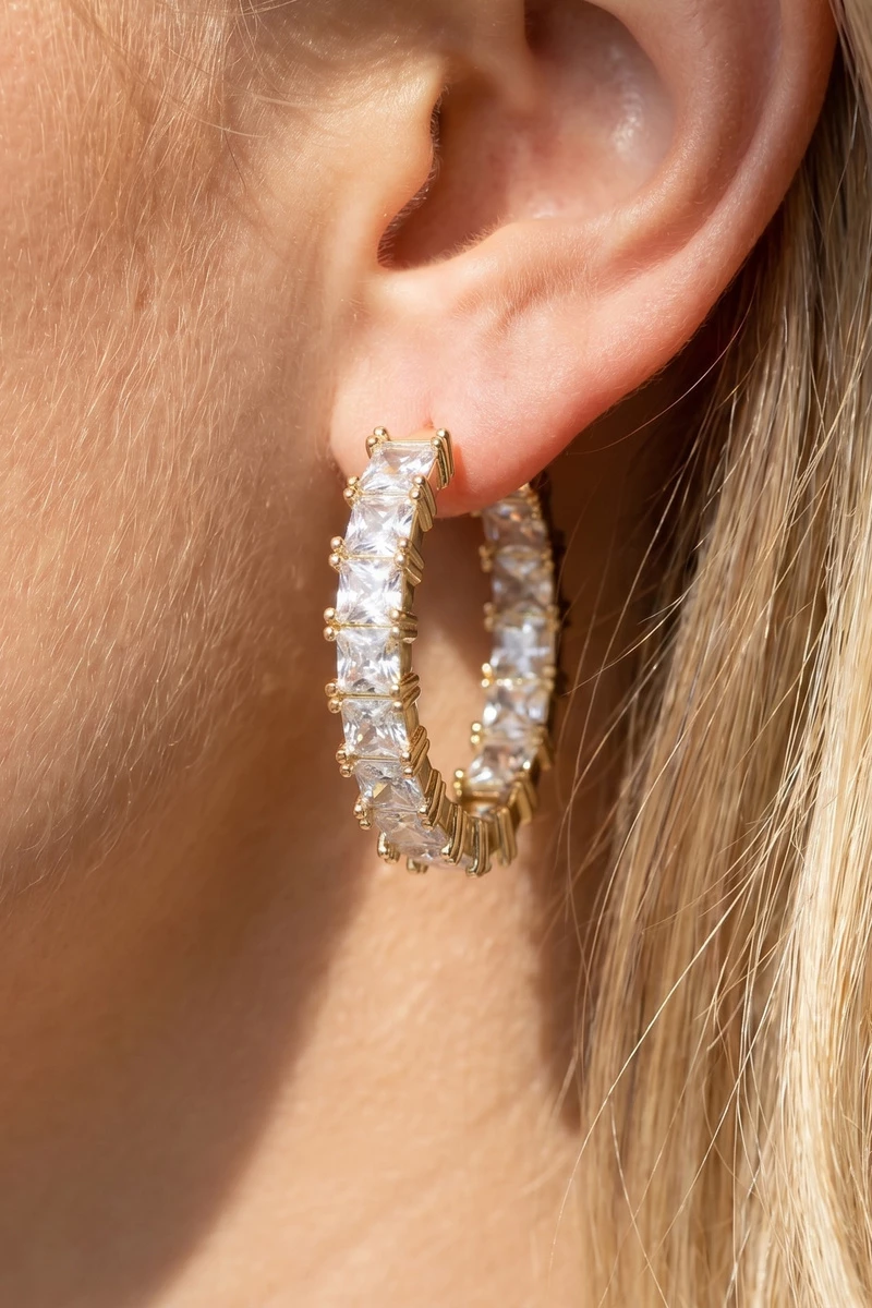 Cz Pave Square Face Hoop Earrings