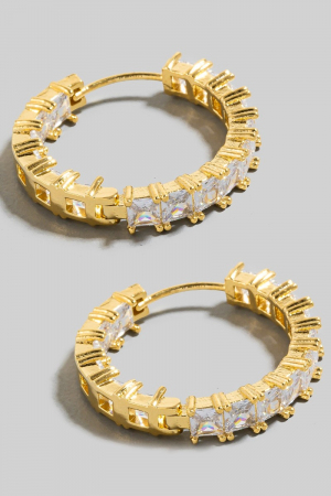 Square Cz Studded Large Hoop Earrings