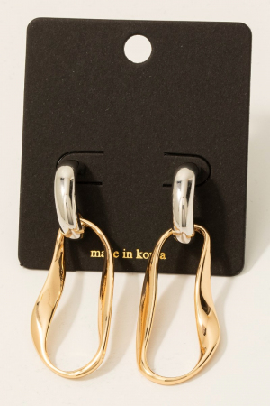Warped Metallic Oval Hoop Dangle Earrings