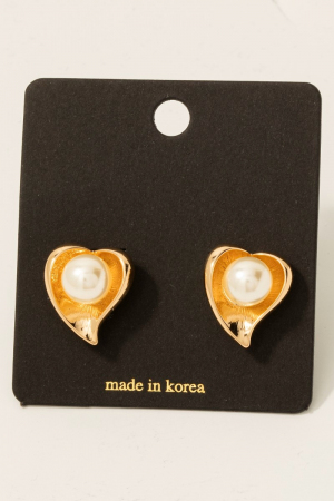 Large Pearl Stud Heart Stud Earrings