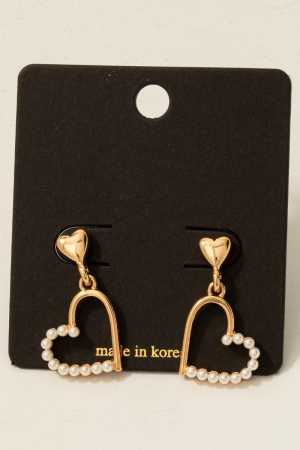 Half Pearl Studded Double Hearts Dangle Earrings