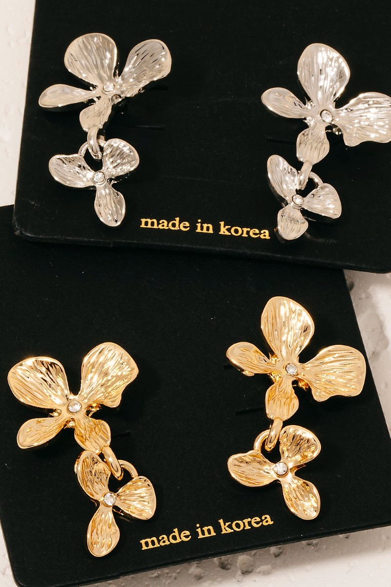 Textured Double Flower Dangle Earrings