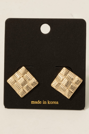 Square Woven Shield Stud Earrings
