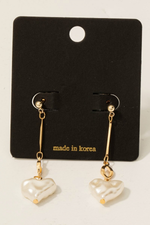 Pearl Heart And Bar Dangle Stud Earrings