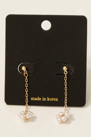 Pearl Beaded Flower Dangle Chain Earrings