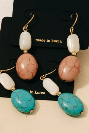 Stone And Shell Beads Dangle Earrings