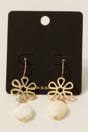 Shell And Flower Dangle Hook Earrings