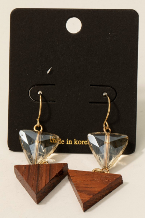 Wood And Glass Triangle Dangle Earrings