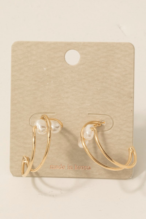 Wire And Pearl Beads Layered Hoop Earrings