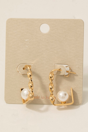 Pearl Bead Rectangle Hoop Earrings
