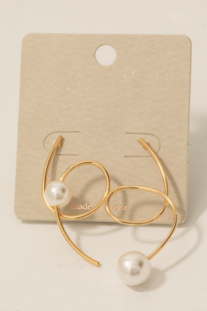Pearl Bead Wire Swirl Stud Drop Earrings
