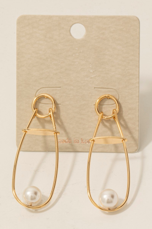 Pearl Bead Long Oval Stud Drop Earrings